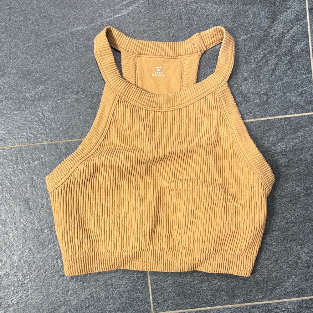 Aerie Ribbed Super Chill Camel Seamless Chill Top